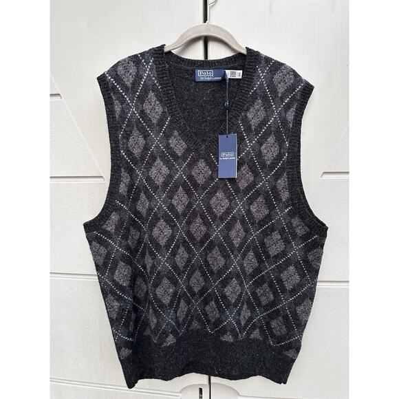 Ralph Lauren Charcoal Wool Argyle Pullover V-Neck Vest Sz XL $298 Preppy Heritag - Picture 6 of 14